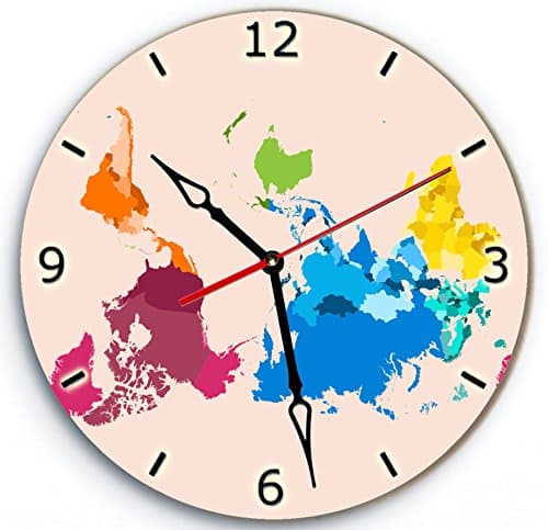 SofiClock Wall Wood Clock Australian World Map With Arabic Numerals 12" Best Gift for Decor Home, Office, Kitchen