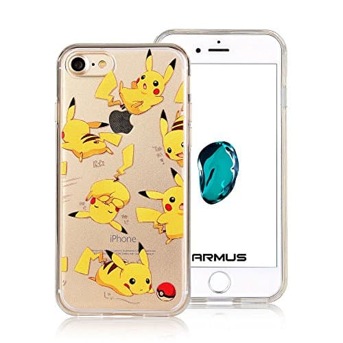 iPhone 7 Case [Cartoon Pattern] ARMUS Premium Quality 3D Print Transparent Hard PC Back Cover + Shock Absorbing Soft Bumper Protective Case for 4.7 inches iPhone 7 (Pika 7)