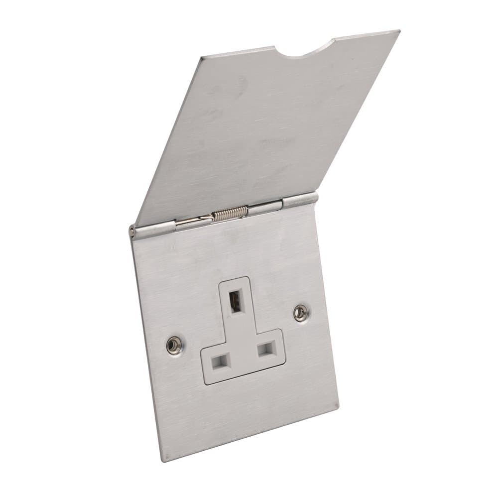 Philex Single Floor Plug Socket - Satin Chrome - 13 Amp