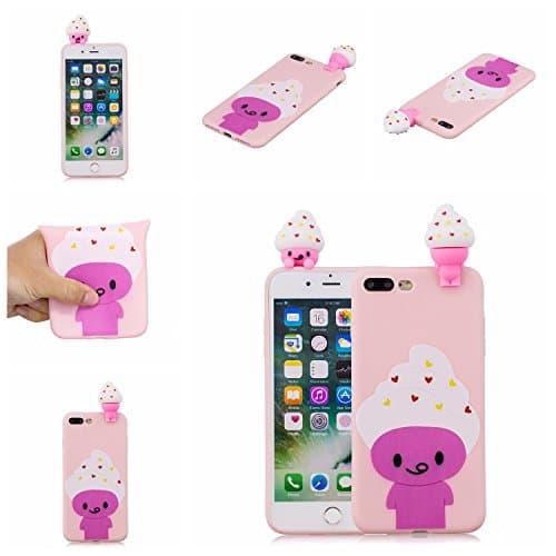 iPhone 7 Plus Case, iPhone 8 Plus Case, Tznzxm Funny 3D Cartoon Animal Character Design Shockproof Lovely Soft Silicone Rubber Non-Slip Back Case Protective Cover for iPhone 7 Plus / 8 Plus Ice Cream