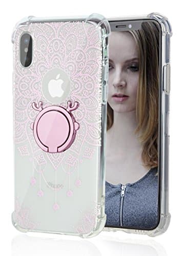 iPhone X Case With Ring 360 Degree Rotating Grip Stand [Compatible With Magnetic Car Mount] Mandala Flower Transparent TPU Bumper [Air Cushion] [Shock-Absorption] Case for iPhone X