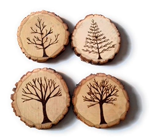 Forest Trees Wood Burned Tree Slice Coasters
