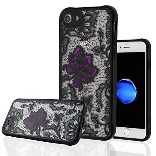 iPhone 7 Case,CROSSTREE 3D Lace Devil Skull Acrylic Back&amp;Reinforced Back Cover With Soft Frame Shock Absorption Bumper Ultra Slim Anti-Scratch for Apple iPhone 7 4.7 inch (Black Lace - A4)