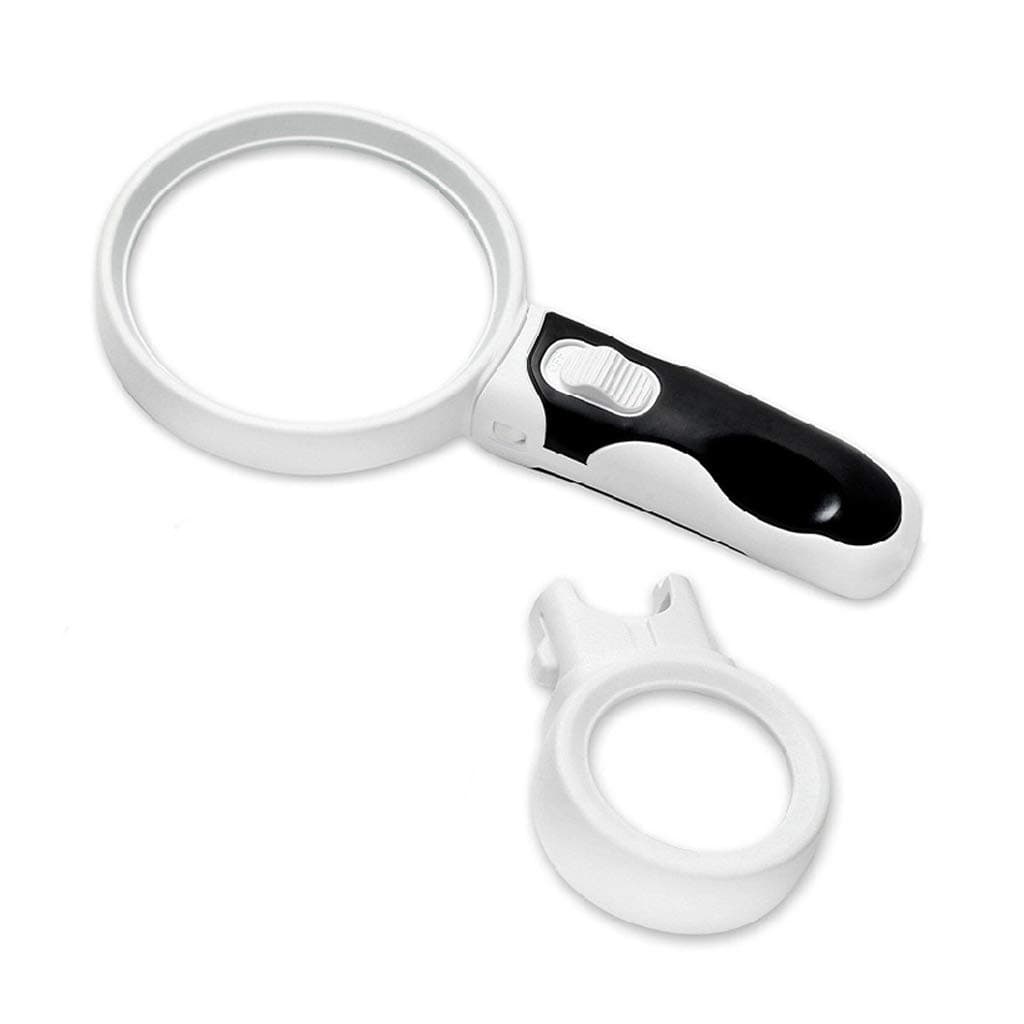 ESden 2Pcs 5/10 Times Handheld LED Light Replaceable Double Lens High Magnification Glass Lens Reading Magnifier