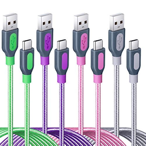 USB C Cable, Eversame 10Ft USB A 2.0 to USB C Cable Charger cord For Samsung Galaxy S9/S8/S8+/Note 8, New MacBook Pro, Google Pixel XL 2, Sony XZ, Moto Z Z2 Force(Pack of 4, Green Purple Pink Silver)