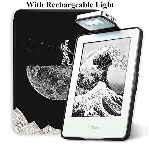 Young Me Kindle E-reader 2014 Rechargeable Led Light and Auto Wake/Sleep and Hand Strap Leather Cover/Case for Kindle 7th Generation 2014 Version( Not Fit Kindle Paperwhite or 8th Gen Kindle Series)