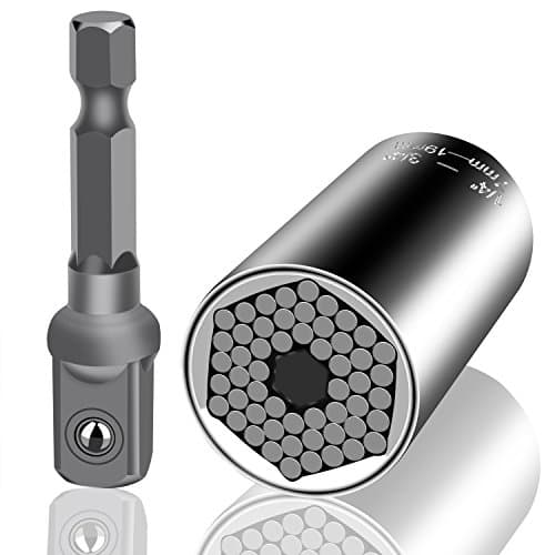 Micobin Universal Sockets, Multi-function 7mm to 19mm Ratchet Metric Wrench Socket Adapter with Power Drill Adapter Kit, Self Adjusting for Shape and Size Professional Repair Tools