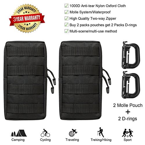 Molle Pouch Tactical Attachments Backpack Accessories EDC Pouches Compact Multi-purpose Water resistant Military Utility Gadget Gear Hanging Waist Bags for Hiking Camping Car Cycling 2 pack + 2 D-ring