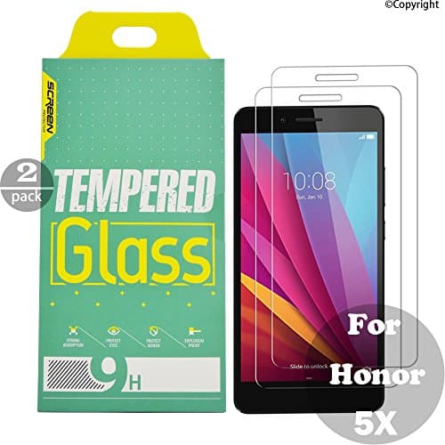 [2-PACK] Huawei Honor 5x Screen Protector Easy-Install Tempered Glass Bubble Free,Draws Protective 0.28mm Ultra Thin 2.5D Round Edge Film with Lifetime Replacement Warranty