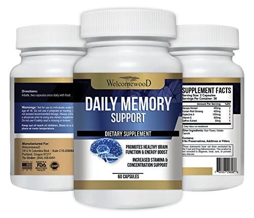 Daily Memory Support Herbal Extract Tablets,60 Capsules Helps With Concentration,Clarity,Cognition&amp;Mental Performance.Best Supplement to Help Kickstart Your Day