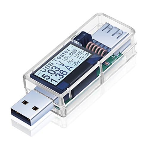 USB Tester, Costyle 1 Pack USB Digital Power Multi Meter Tester Multimeter Current and Voltage DC 0-5A 3.6-32.5V, Test Speed and Quality of Power Bank, Cable, Charger (White-White LED Display)