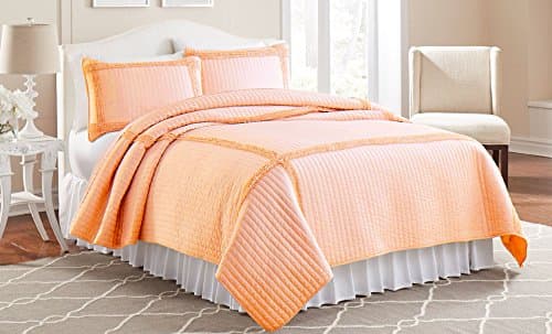 Amrapur Overseas | Solid Frame Square 3-Piece Quilt Set (Peach, Full/Queen)