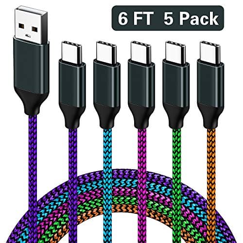 Aupek USB Type C Cable [6Ft, 5Pack], USB-C Charging Cable Nylon Braided USB C Fast Charging Cord Compatible Samsung Galaxy S9 Note 9 8 S8 Plus, LG V30 V20 G6 G5, Google Pixel, Nexus 5X/6P