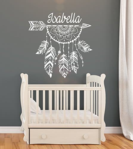 Boho Wall Decor Rustic Custom Personalized Name Decals Arrow Vinyl Sticker Home Decor Nursery Girl Baby Room Kids Stickers Children's Bohemian Decor Art Mural SM243