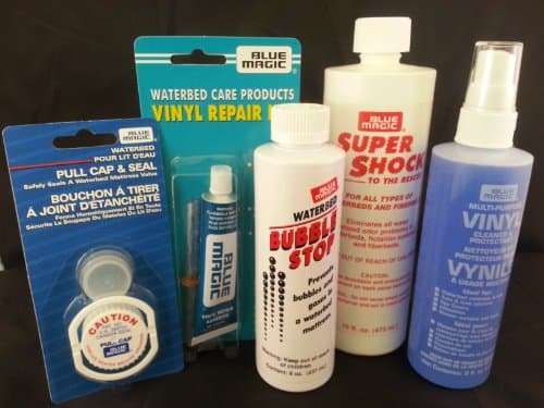 Waterbed Accessories Bundle includes Bubble Stop Aqua Shock Vinyl Cleaner Vinyl Repair Kit Pul Cap and Seal