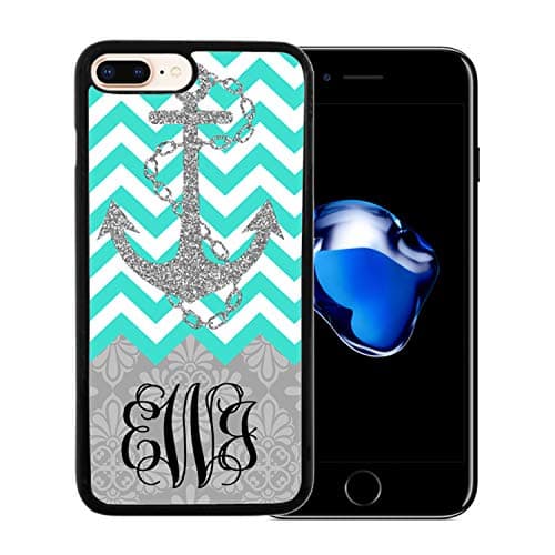 iPhone 7 Plus and 8 Plus(5.5inch) Case, Customized Monograms Zigzag Chevron Protective Snap On Cyan iPhone 7 Plus and 8 Plus(5.5inch) Case Cover by iFUOFF