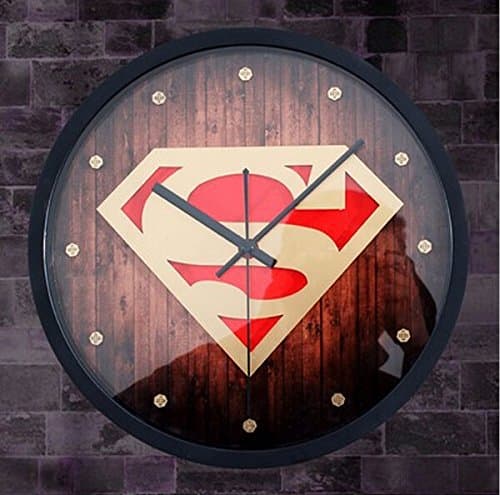 YINGKAI Framed Solid Heroism Superman Creative 3D Quartz Thicken Wall Clock for Home Decoration Unique Gift(Gold)