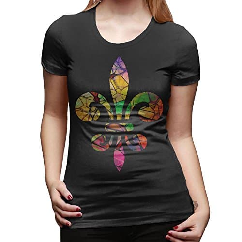 KAHNKB Sparkle Fleur De Lis Womens Basic Round Crew Neck Short Sleeve T-Shirts Tee XXL