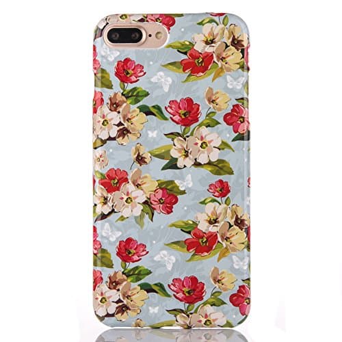 iPhone 8 Plus Case for Girls,iPhone 7 Plus Case for Girls,Xaviness Vintage Pattern Case [Floral Cover][High Impact][noctilucent] Soft TPU Bumper Cushion for iPhone 8 Plus/ iPhone 7 Plus (Flower 02)