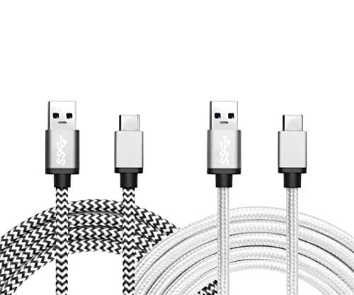 Type C Cable 3ft USB C to USB 3.0 Cable Braided Nylon ,AyiHuan Data&amp;Charging Cable with Reversible Connector for LG G5 huawei P9 /P9 Plus/P10,Galaxy S8 S8+ and More,(2pcs)(1M/3Ft White black+White)