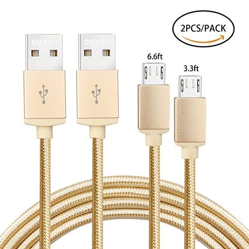 DUDAO 2 PACK 6.6ft Micro USB Cable Android Charger - Nylon-Braided Fast Sync Data Charging Cord for Samsung Galaxy S7 Edge S7 S6 S4 S3,Note 5 4 3 Motorola Sony Smartphones &amp; More Gold