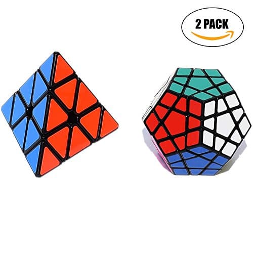 Speed Cube Bundle,2 Pack,Pyraminx Pyramid Speedcubing + Megaminx Speed Cube, Black