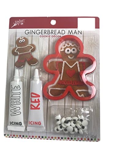 Gingerbread Man Cookie Decorating Kit, Includes Cookie Cutter, White Icing, Red Icing, and Edible Eyes