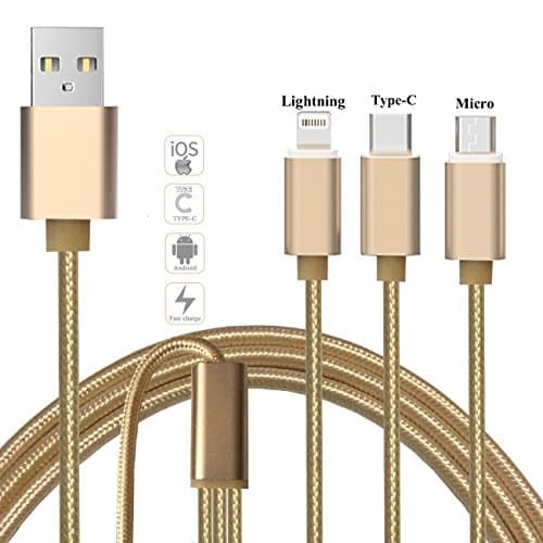 3 in 1 Multiple Nylon Braided Fast Charging Cable,Micro USB Charging Cable,Type C Cable,USB Lightning Charging Cable,For Apple iPhone,iPad,Samsung,Huawei,HTC,LG,Motorola,SONY and Most Android Phones .