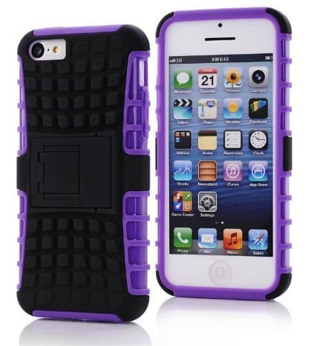 iPhone 5C Case, iPhone 5C Armor Cases- [2 Pack] Tough Armorbox Dual Layer Hybrid Hard/Soft Protective Case with Screen Protector by Cable and Case - Purple Armor Case