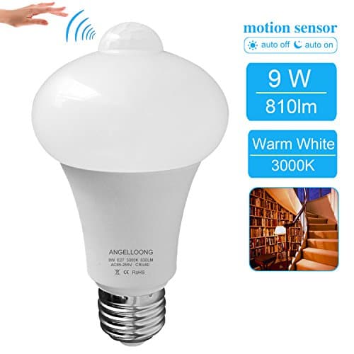 9W PIR Motion Sensor Light Bulb Indoor ,Smart Sensor Bulb E26/E27 Outdoor Motion Activated Light Bulb Warm White Auto Switch LED Night Light Bulb for Frontdoor Stairs Garage Corridor Walkway Yard