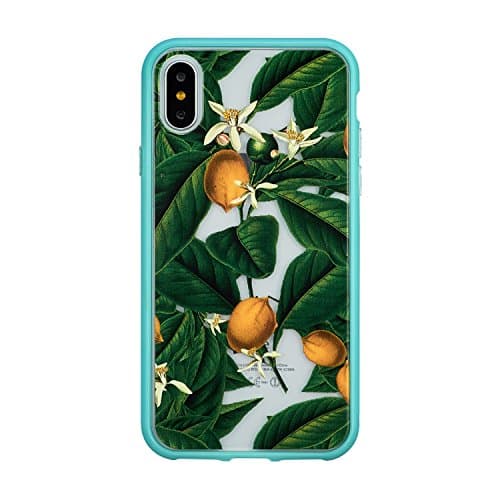 iPhone X Case, CTUNES Translucent Plastic Hard Back Plate Soft TPU Bumper Case Tropical Palm Tree Leaves Fruit Plants Design Printed Mint Green Frame Cover Case for iPhone 10 / iPhone X 5.8" - Leaves
