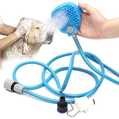 BMBZON Pet Shower Sprayer Pet Bathing Tool Multi-Functional Bath Hose Sprayer and Scrubber in One, Dog Cat Grooming Bath Massager Adjustable Handheld Sprayer Shampoo Brush Indoor and Outdoor Use