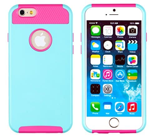 iPhone 6 Plus + Case, DandyCase 2in1 Full-Body DUAL LAYER HYBRID Shock-Protector Slim Case Cover for Apple iPhone 6 Plus (5.5" screen) - (Turquoise &amp; Hot Pink)