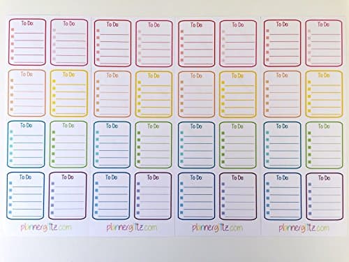 Planner Glitz 4 Sheets Decorative Planner Stickers - To Do Boxes, Solid Lines, Multicolored