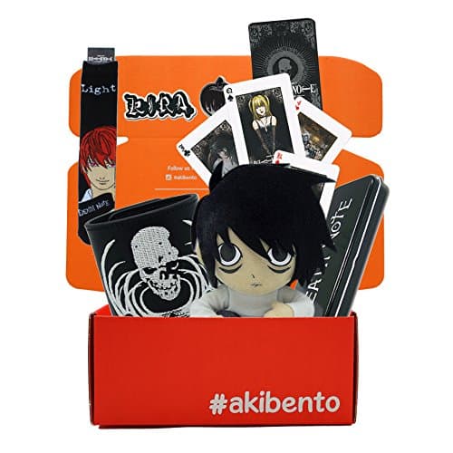 Akibento Exclusive Death Note Bundle Box (DEATH NOTE L PLUSH, DEATH NOTE TIN PENCIL CASE, DEATH NOTE SKULL EMBROIDERY LEATHER WRISTBAND, DEATH NOTE PLAYING CARDS, DEATH NOTE KIRA & APPLE PIN SET)