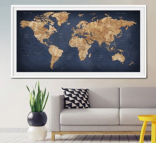 World map push pin, Decorative push pins, Large world map, Abstract World Map, Travel Gift, Wall Decor Wanderlust Worldmap poster print (27x55 inches)