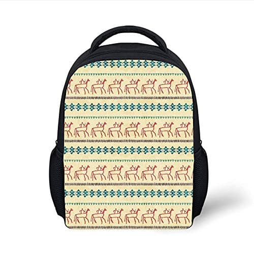 Kids School Backpack Primitive,Simplistic Cave Tribal Patterns Old Aged Neutral Borders Pagan Paint Style Print,Multicolor Plain Bookbag Travel Daypack