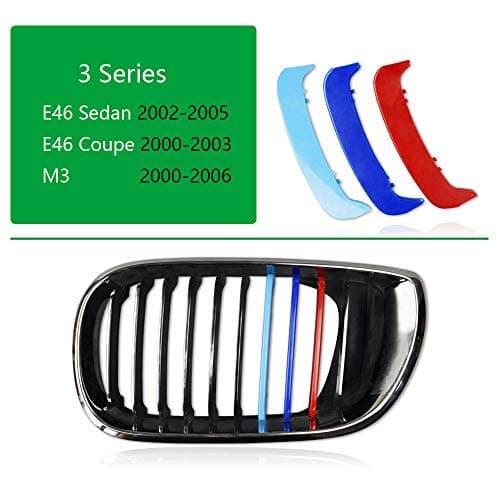 ///M-Colored Grille Insert Trims Front Grill Stripes Covers For 2002-05 E46 LCI 3 Series 4-Door Sedan 323i 325i 328i 330i,2000-03 E46 Pre-LCI 3 Series 2-Door Coupe 325ci 330ci 2000-06 M3