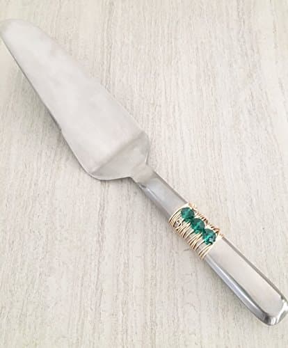 Teal Crystal Beaded Cake Pie Dessert Server