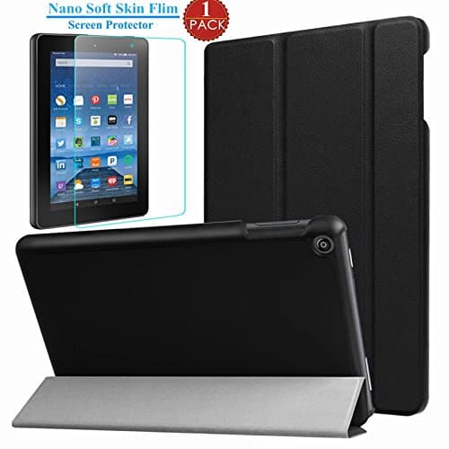 I VIKKLY All-New Fire 7 2017 Case With Screen Protector,[Tri-Fold] Ultra Slim Stand Smart Case with Auto Sleep/Wake Function for All-New Amazon Fire 7 Tablet (7th Generation, 2017 Release) (Black)