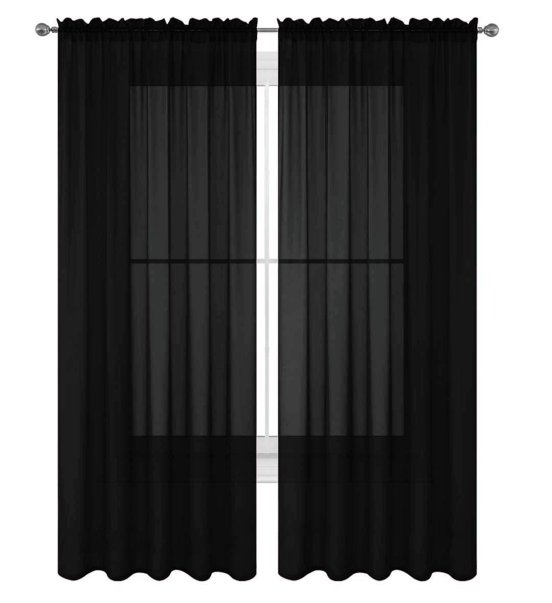 Decotex 2 Piece Solid Elegant Sheer Curtains Fully Stitched Panels Window Treatment Drape (54" X 120", Black)