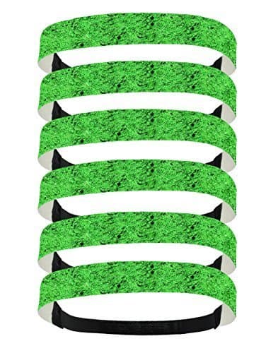 6 Pack: Glitter Headbands 3/4" Elastic Back Multiple Colors Available (One Size, Green)
