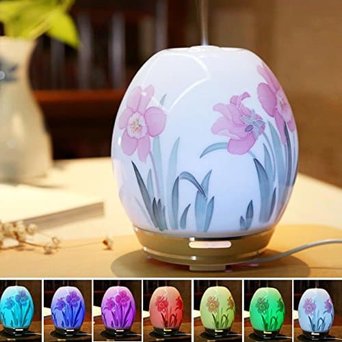 Aromatherapy Essential Oil Diffuser Humidifier Night Light Decor Gift Set,7 Colors Changing Ultrasonic Cool Mist Intermittent Adjustable,Auto Shut-off, for Home, Office, Bedroom,Handmade Ceramic-100ML