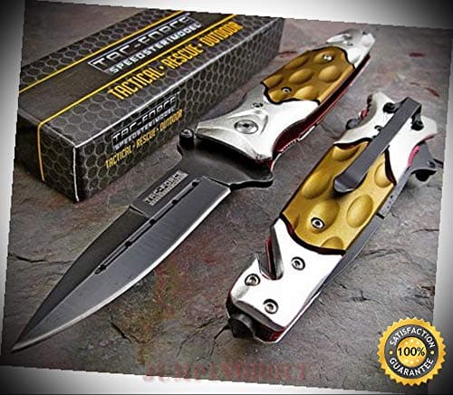 Spring Assisted Open Silver Green DAGGER Rescue Pocket Sharp Knife - Premium Quality Hunting Very Sharp EMT EDC