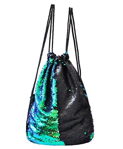 BAGOOE Mermaid Magic Reversible Sequin Twinkling DIY Patterns Quick Pack Travel Fashion Storage Shoulder Bag Pouch Backpack, Shining Black