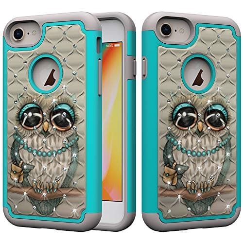 iPhone 8 Case, iPhone 7 Case, iPhone 6/6s Case, UZER Dual Layer Shockproof Glitter Sparkle 3D Diamond Bling Rhinestone Painted Series Hard PC+ Soft Silicone Hybrid Impact Case for iPhone 8/7/6S/6 4.7"