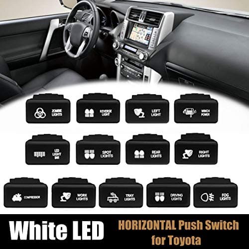 12V White LED Push Switch 5 Pin On Off Button Laser w/Connector Wire For Toyota Prado HiAce Hilux Landcruiser 1998-2013
