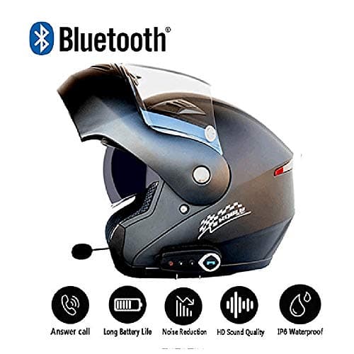 Motorcycle Bluetooth Helmets Modular Flip Up Bluetooth Touring Helmets/D.O.T Safety Standard/Automatic Answer/Front Flip Anti-Fog Double Mirror Comes with FM,L