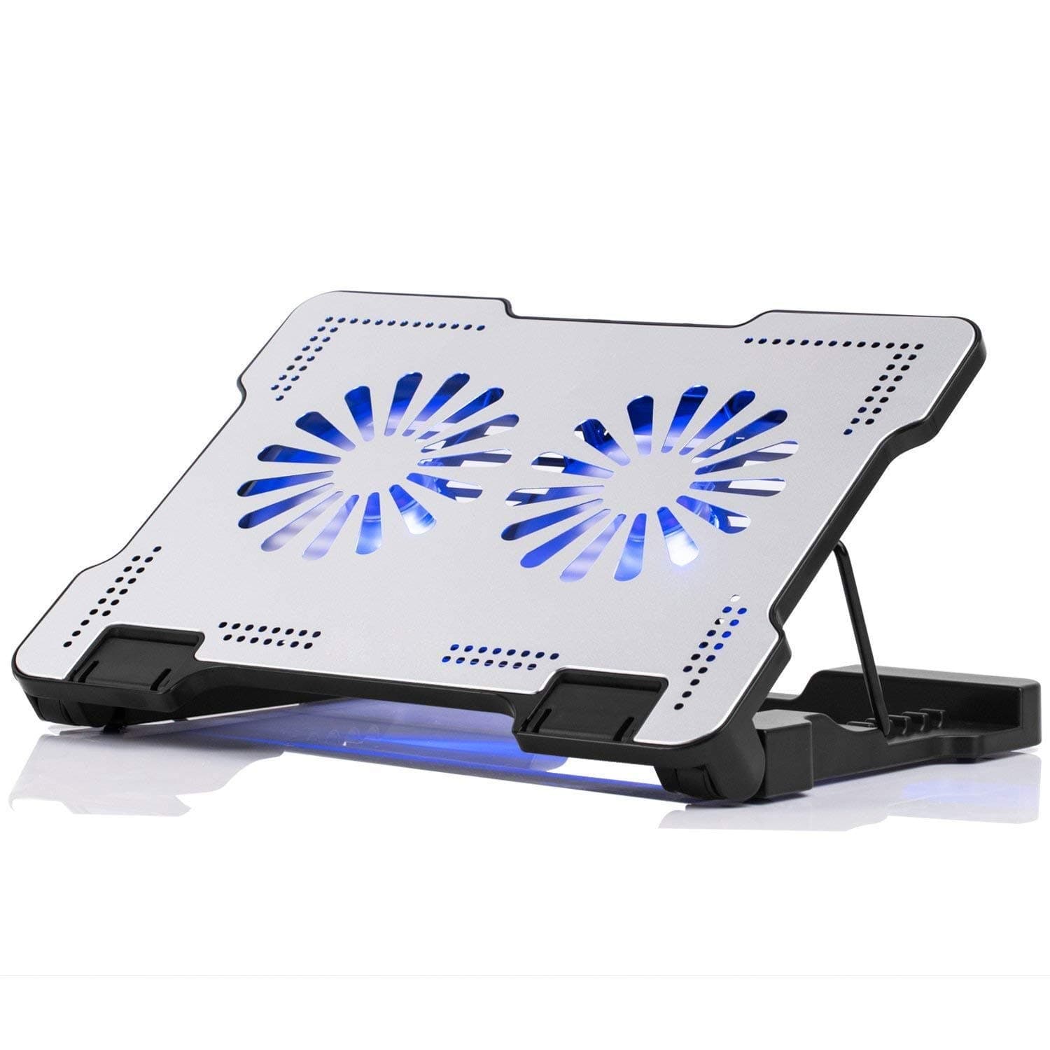 DISS Adjustable Laptop Stand Cooler Compatible with Apple Mac MacBook Pro/Air, Cooling Pad with USB Hub for 10 to 17.3 Inch Notebook, Ergonomic for Desk Use, Aluminum Silver