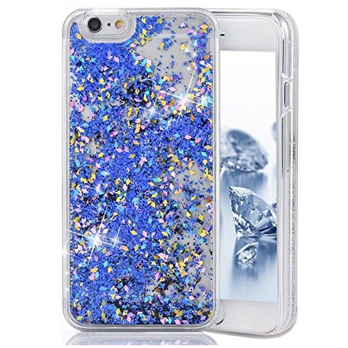 iPhone 7 Case, iPhone 7 Glitter Case, Surpriseyou Creative Design Flowing Liquid Quicksand Floating Luxury Bling Glitter Sparkle Love Heart Diamonds Clear Hard Case for iPhone 7 (Blue Diamonds)
